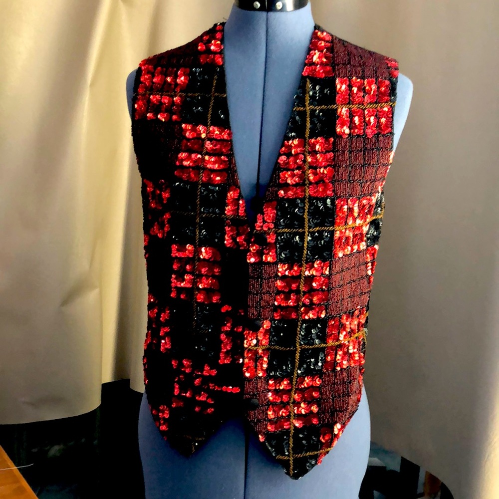 Vintage red & black beaded vest.
